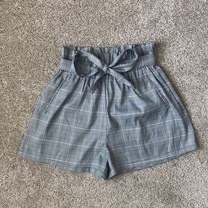 Shein Belted Frill Waist Paper Bag Plaid Shorts